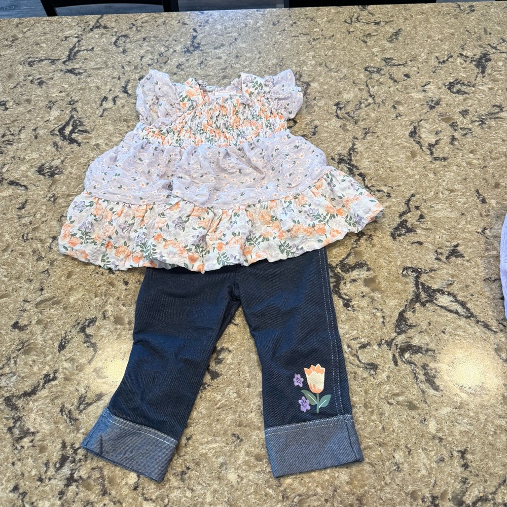 Floral Ruffle Top and Leggings Set